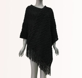 Long Knitted Poncho with Tassels