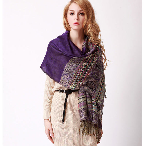 Jacquard Fringed Woman Shawl