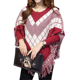 Fashion Knitwear Poncho with Tassel